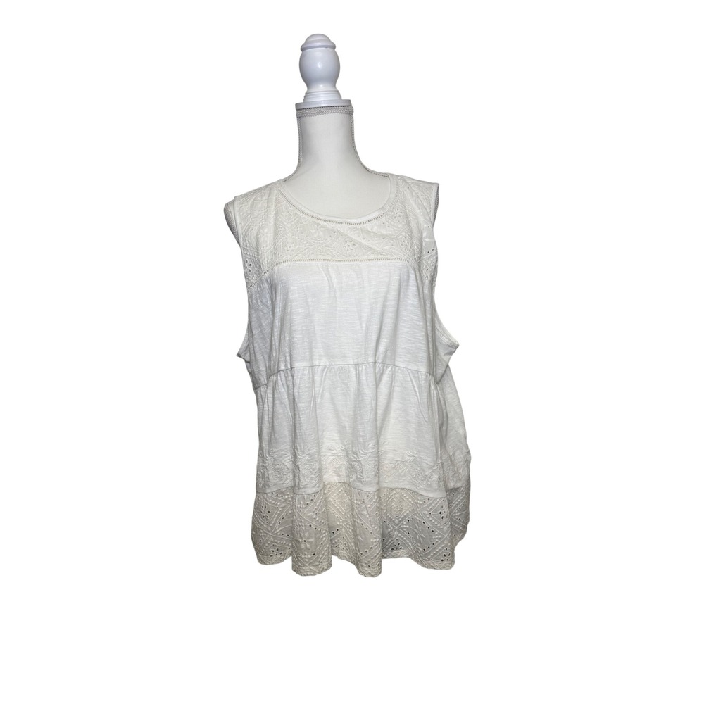 Lucky Brand Women's White Lace Flowy Peplum Tank Top 100%‎ Cotton Size XXL